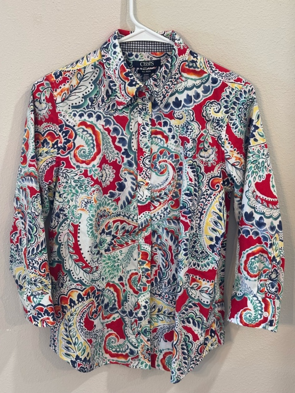 Chaps Red Multicolor Paisley Button-Down Blouse, Women’s Size Medium
